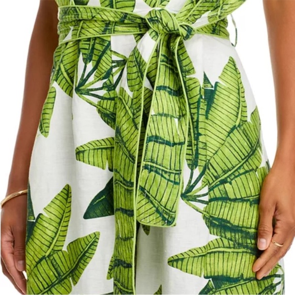🌿 FARM Rio Palm Fan Wide Leg Jumpsuit w/ Contrast Piping Large 12 14 NWT - Picture 9 of 12